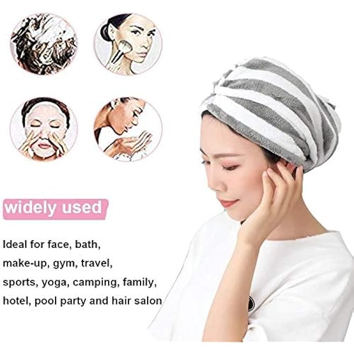 Goodern Hair Towel Wrap Turban Coral Fleece Microfiber Hair Drying Towels, Quick Magic Hair Dry Hat Cap Twist Head Towel with Button,quick Dry Super Absorbent for Long & Curly Hair,anti-frizz [3pack] - Image 2